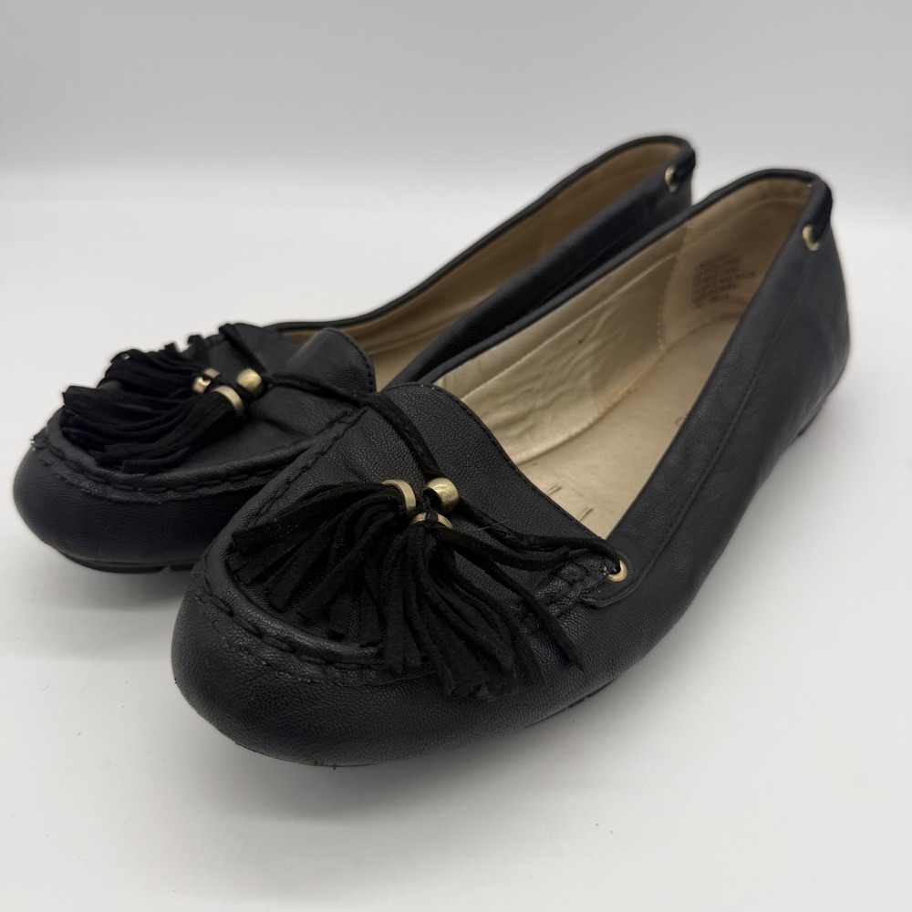 Bandolino Womens 9M Black Tassel Faux Leather Loafer Flats BDZNEV